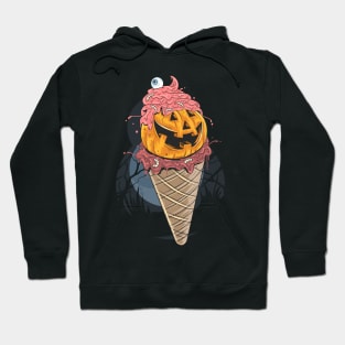 Pumpkin Ice Cream - Scary Jack O Lantern Halloween Cartoon Art Hoodie